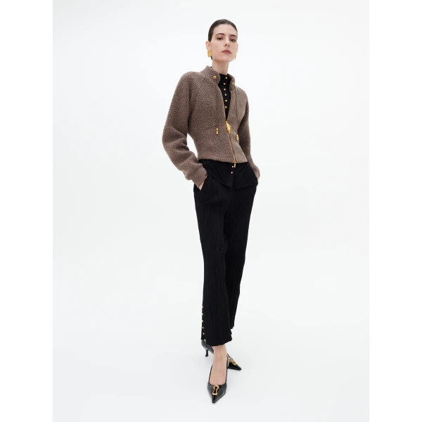 Schiaparelli Zip-Up Sweatshirt in Marron Knit, view 3