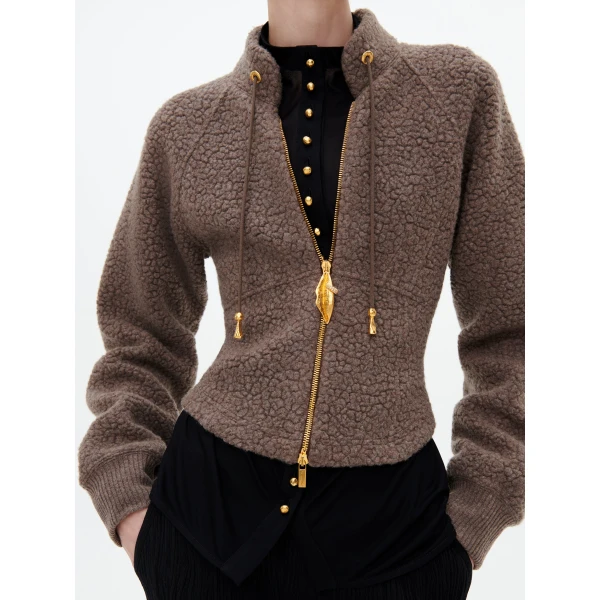 Schiaparelli Zip-Up Sweatshirt in Marron Knit, view 6