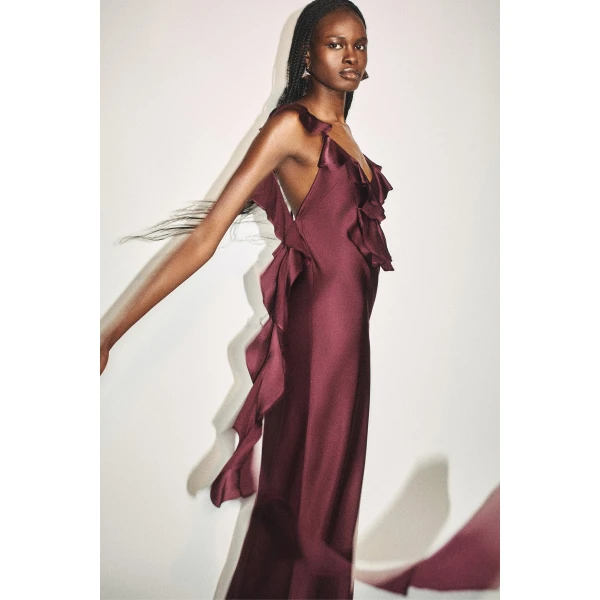 Shona Joy Agnes Ruffle Slip Bias Maxi Dress, view 3