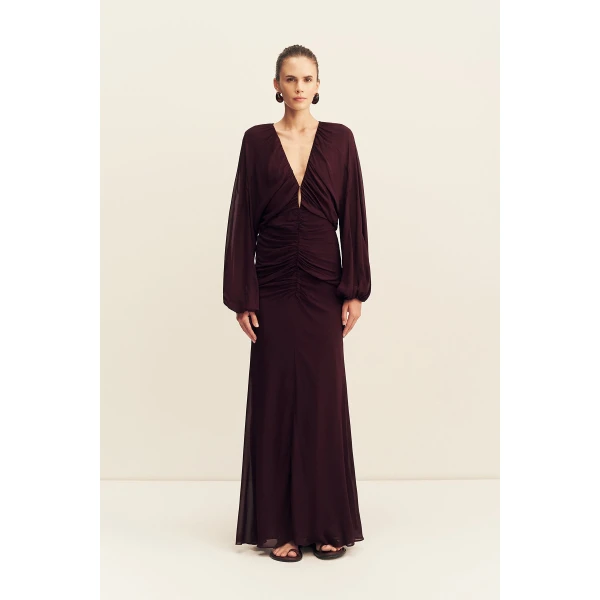 Shona Joy Amina Gathered Low Plunged Maxi Dress, view 2