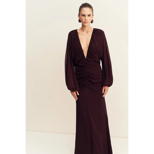 Shona Joy Amina Gathered Low Plunged Maxi Dress, view 3
