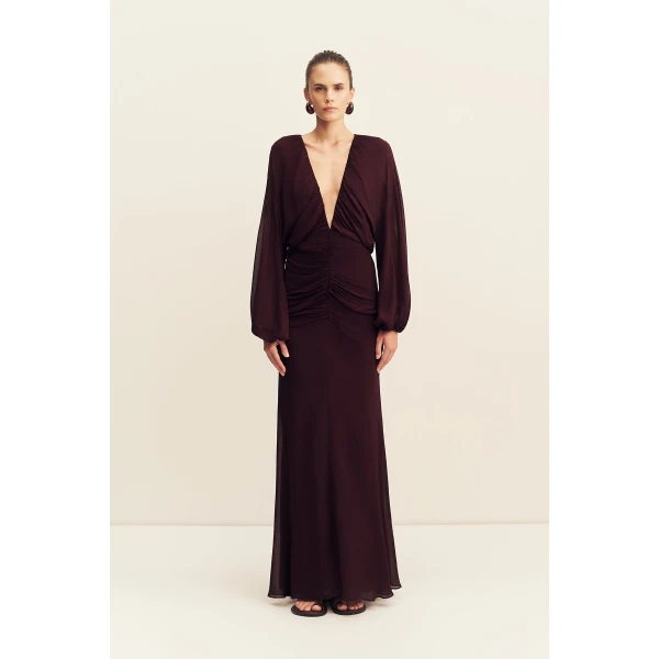 Shona Joy Amina Gathered Low Plunged Maxi Dress, view 4