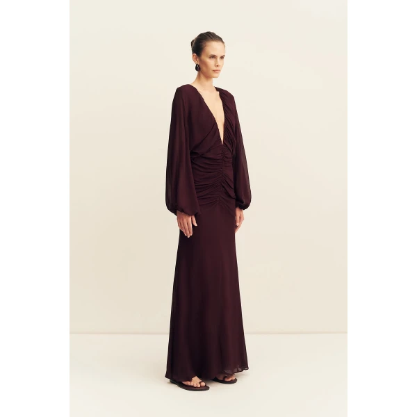 Shona Joy Amina Gathered Low Plunged Maxi Dress, view 5