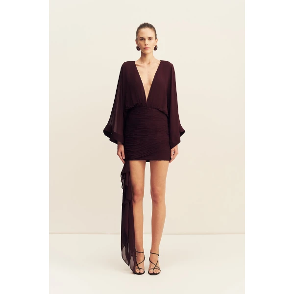 Shona Joy Amina Long Sleeve Plunged Mini Dress, view 2