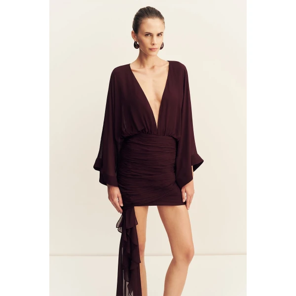 Shona Joy Amina Long Sleeve Plunged Mini Dress, view 3