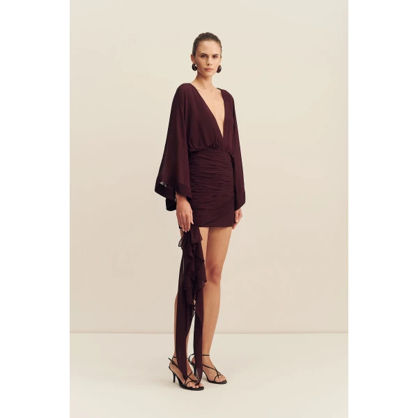 Shona Joy Amina Long Sleeve Plunged Mini Dress, view 4