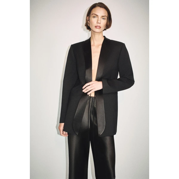 Shona Joy Benji Satin Contrast Tuxedo Blazer, view 3