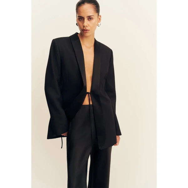Shona Joy Benji Satin Contrast Tuxedo Blazer, view 4