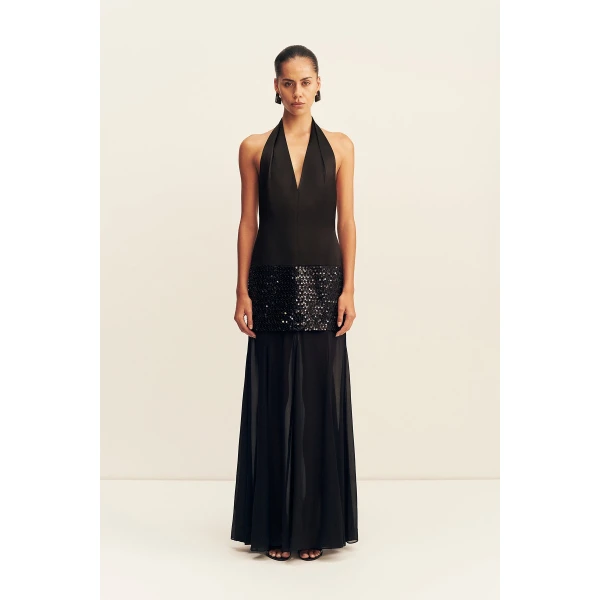 Shona Joy Bianca Halter Plunged Maxi Dress, view 2