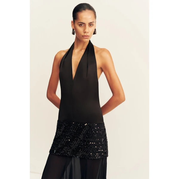 Shona Joy Bianca Halter Plunged Maxi Dress, view 4