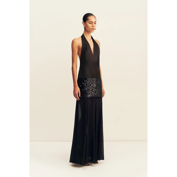 Shona Joy Bianca Halter Plunged Maxi Dress, view 5