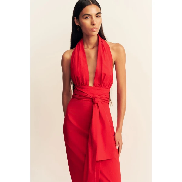 Shona Joy Campbell Halter Plunged Maxi Dress, view 3