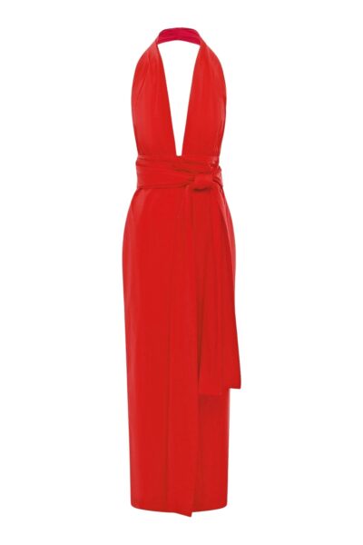 Shona Joy Campbell Halter Plunged Maxi Dress