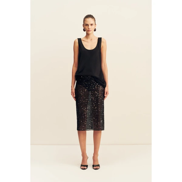 Shona Joy Everly Sequin Midi Skirt with Detachable Lining, view 2