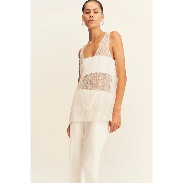 Shona Joy Talitha Sheer Fringe Scoop Neck Top, view 4