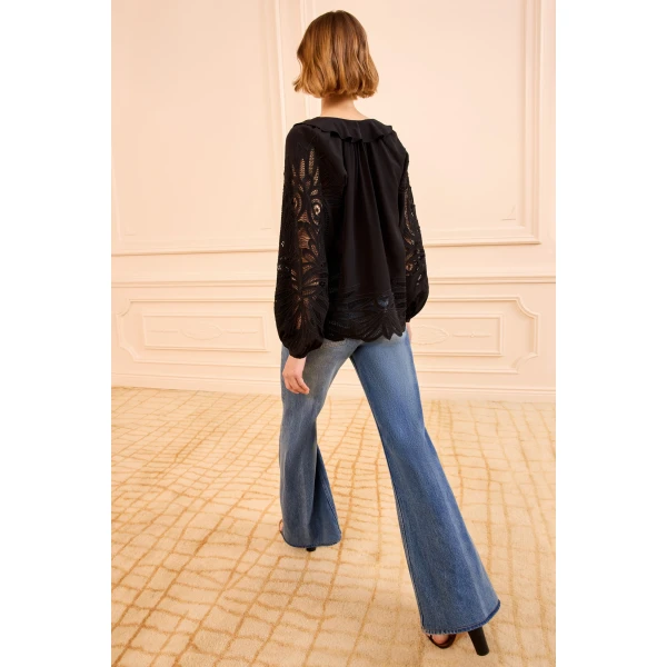 Ulla Johnson Adonis Silk Applique Blouse in Noir, view 5