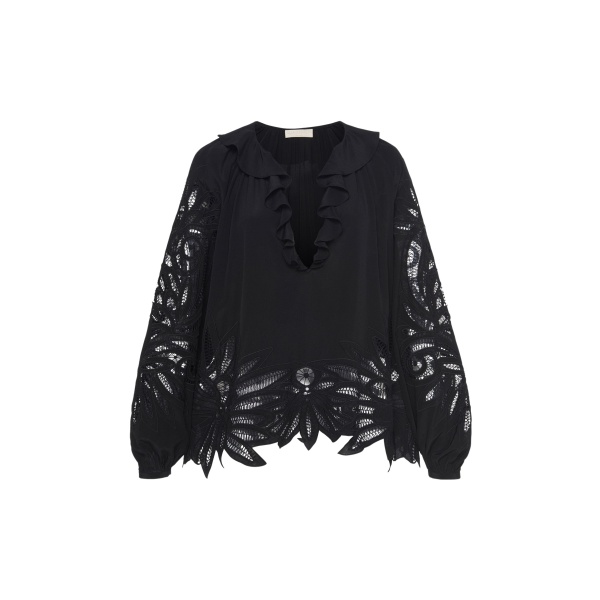 Ulla Johnson Adonis Silk Applique Blouse in Noir