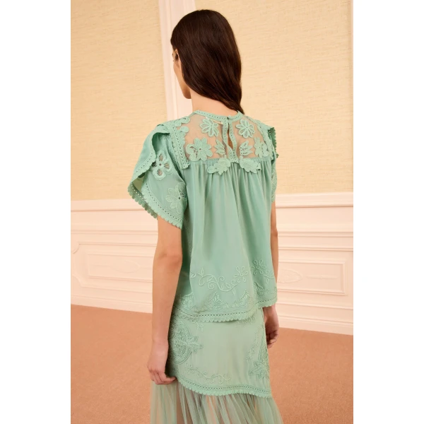 Ulla Johnson Alma Silk Top in Arctic, view 5