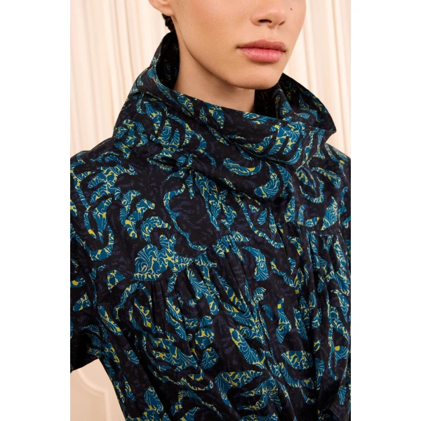 Ulla Johnson Amira High Neck Cotton Dress in Midnight, view 3