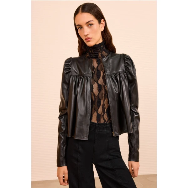 Ulla Johnson Anouk Zip Up Leather Jacket in Noir, view 2