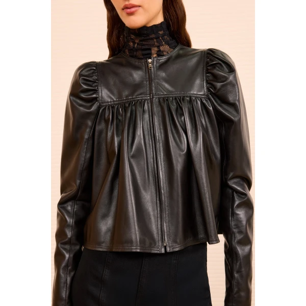 Ulla Johnson Anouk Zip Up Leather Jacket in Noir, view 3