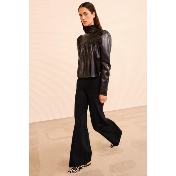 Ulla Johnson Anouk Zip Up Leather Jacket in Noir, view 5