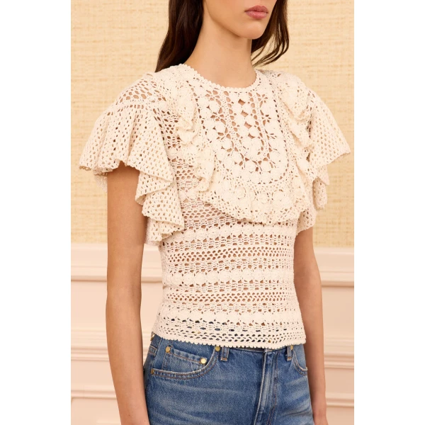 Ulla Johnson Bea Crochet Top in Cowrie, view 3