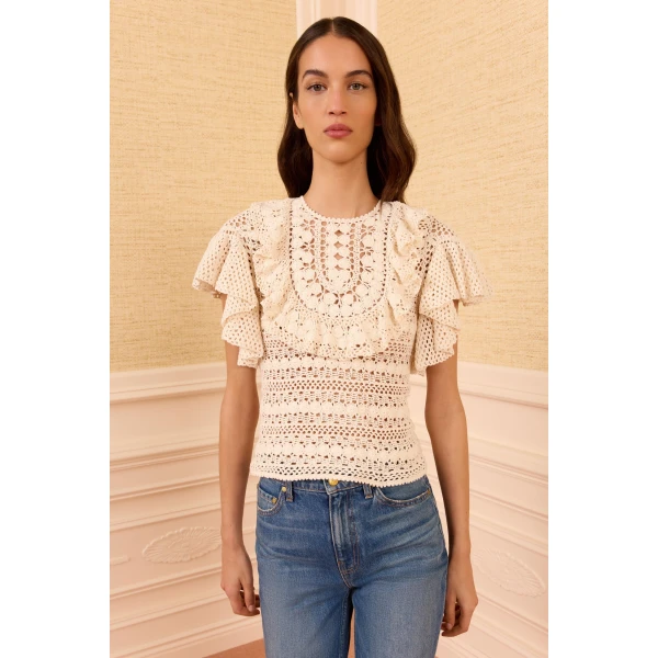 Ulla Johnson Bea Crochet Top in Cowrie, view 4