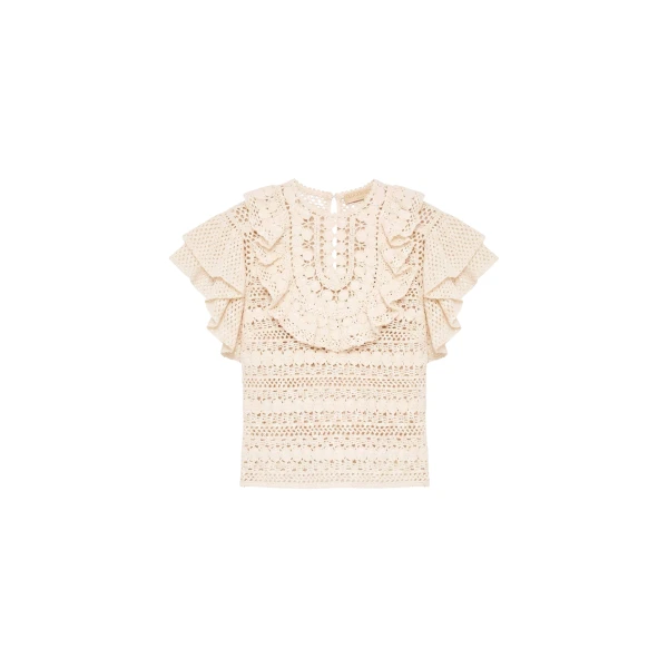 Ulla Johnson Bea Crochet Top in Cowrie