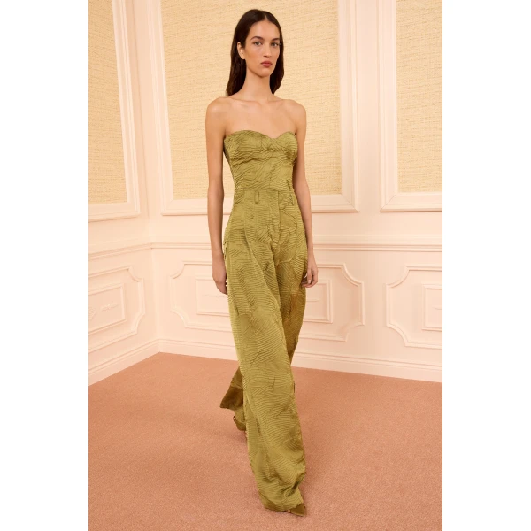 Ulla Johnson Carine Satin Pant in Moss Gold, view 2