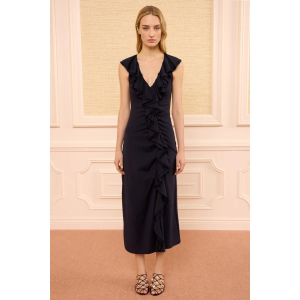 Ulla Johnson Chiara Cotton Ruffle Dress in Midnight, view 5
