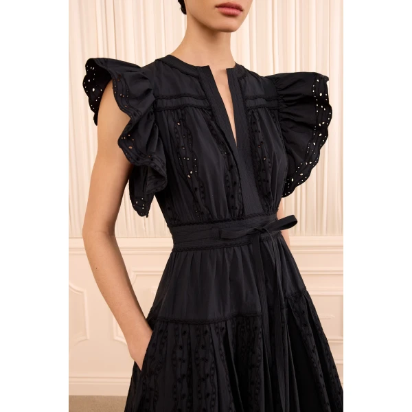 Ulla Johnson Dani Short Sleeve Cotton Dress in Noir, view 3