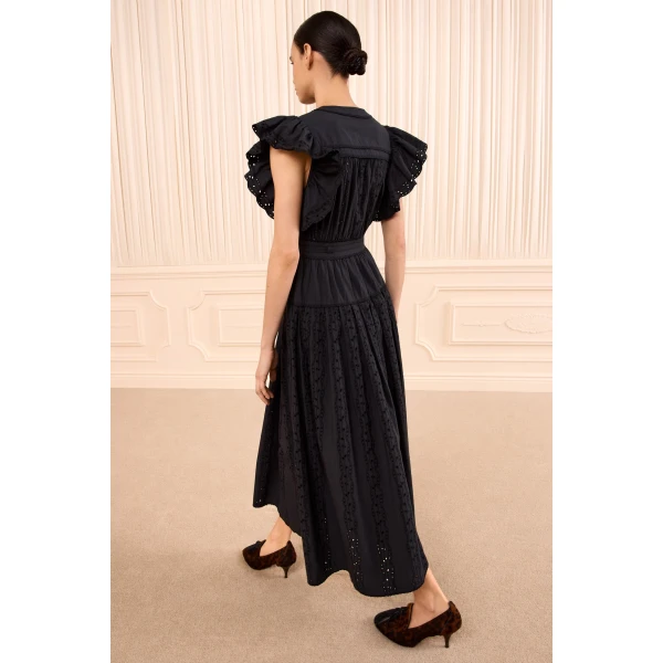 Ulla Johnson Dani Short Sleeve Cotton Dress in Noir, view 5