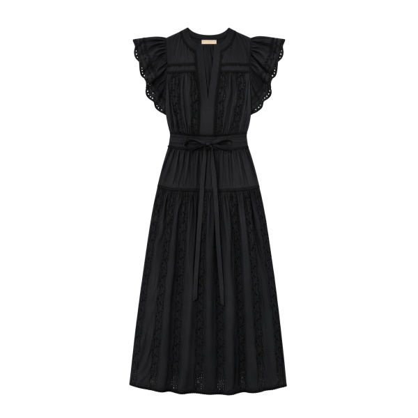 Ulla Johnson Dani Short Sleeve Cotton Dress in Noir