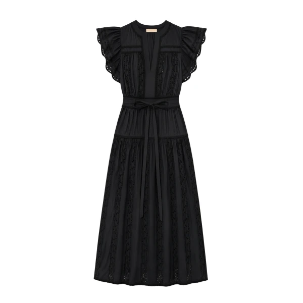 Ulla Johnson Dani Short Sleeve Cotton Dress in Noir