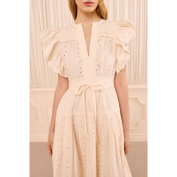 Ulla Johnson Dani Short Sleeve Cotton Dress in Pearled Ivory, view 3