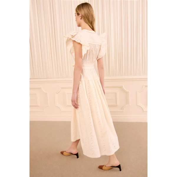 Ulla Johnson Dani Short Sleeve Cotton Dress in Pearled Ivory, view 5