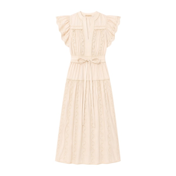 Ulla Johnson Dani Short Sleeve Cotton Dress in Pearled Ivory