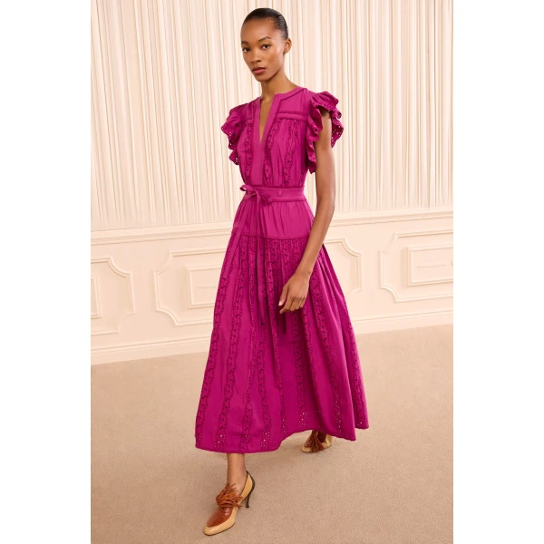 Ulla Johnson Elvira Short Sleeve Cotton Dress in Orchid, view 2
