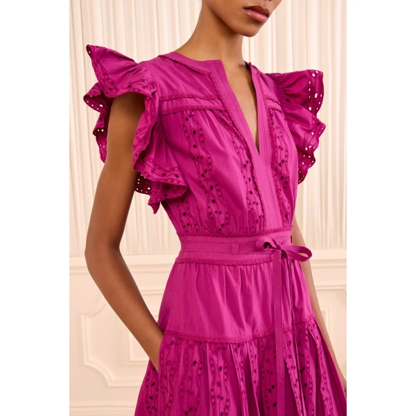 Ulla Johnson Elvira Short Sleeve Cotton Dress in Orchid, view 3