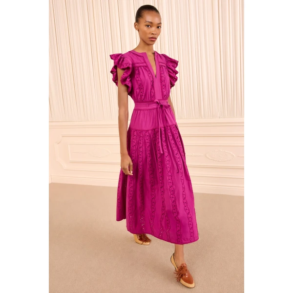 Ulla Johnson Elvira Short Sleeve Cotton Dress in Orchid, view 4