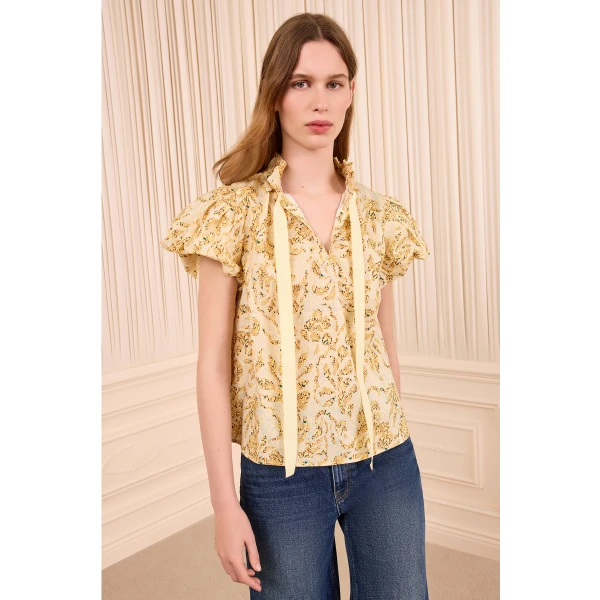 Ulla Johnson Estela Short Sleeve Cotton Top in Chamomile, view 2