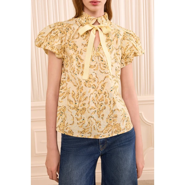 Ulla Johnson Estela Short Sleeve Cotton Top in Chamomile, view 3