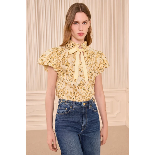 Ulla Johnson Estela Short Sleeve Cotton Top in Chamomile, view 5