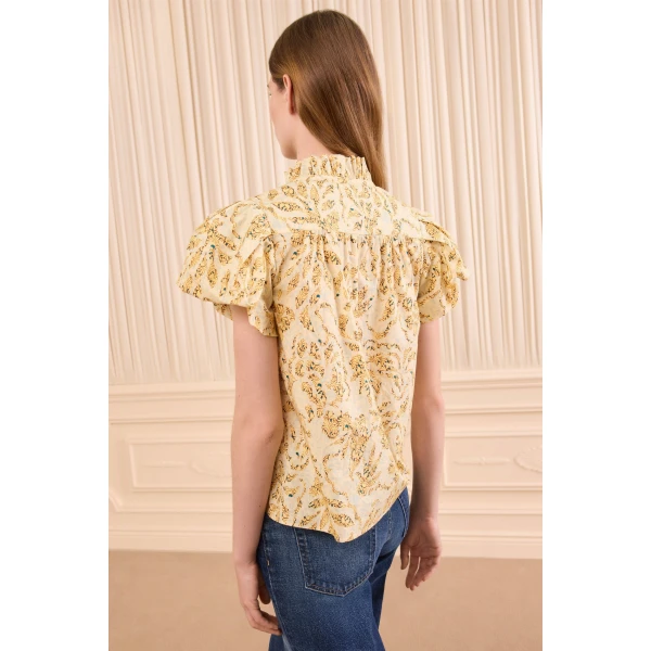 Ulla Johnson Estela Short Sleeve Cotton Top in Chamomile, view 6
