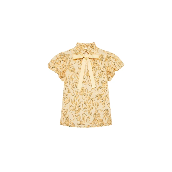 Ulla Johnson Estela Short Sleeve Cotton Top in Chamomile