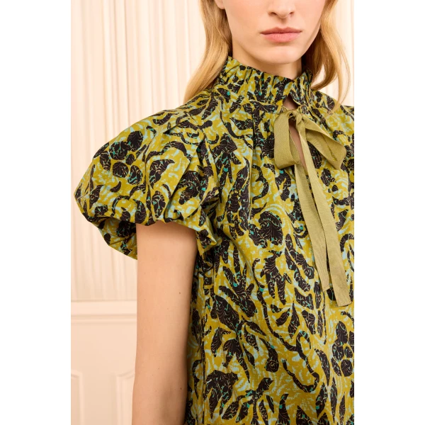 Ulla Johnson Estela Short Sleeve Cotton Top in Chartreuse, view 3