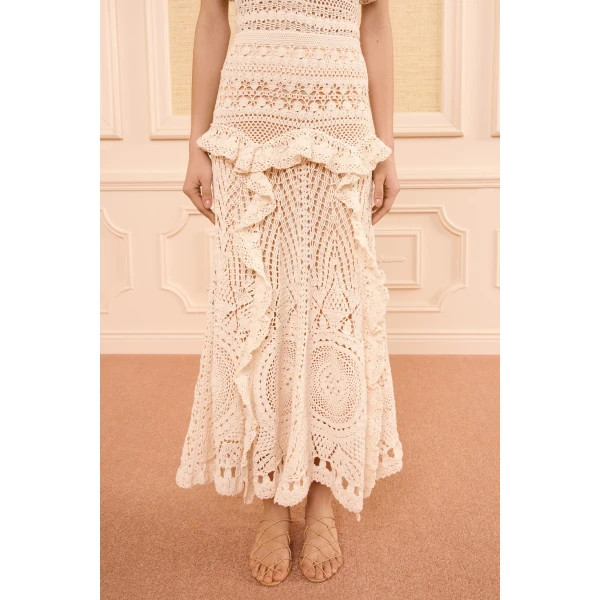 Ulla Johnson Floretta Crochet Skirt in Cowrie, view 3