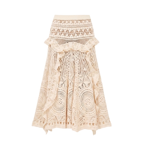 Ulla Johnson Floretta Crochet Skirt in Cowrie