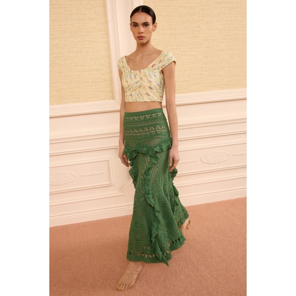 Ulla Johnson Floretta Crochet Skirt in Sea Glass, view 4